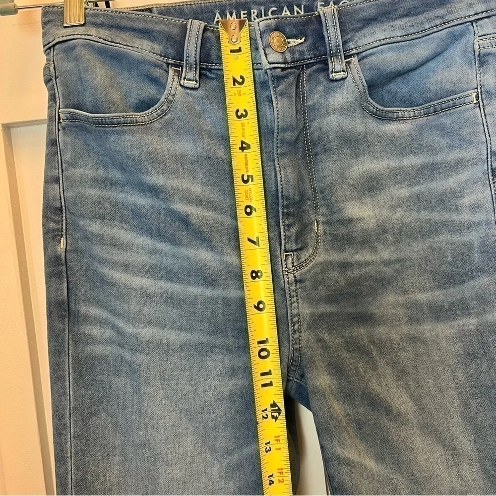 American Eagle Highest Rise Jegging CROP Women’s 6 Blue Level Stretch Distressed - Picture 10 of 11